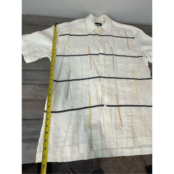 100% Linen Smash Cream Button Up Short Casual Sleeve Men’s Shirt - Picture 5 of 6